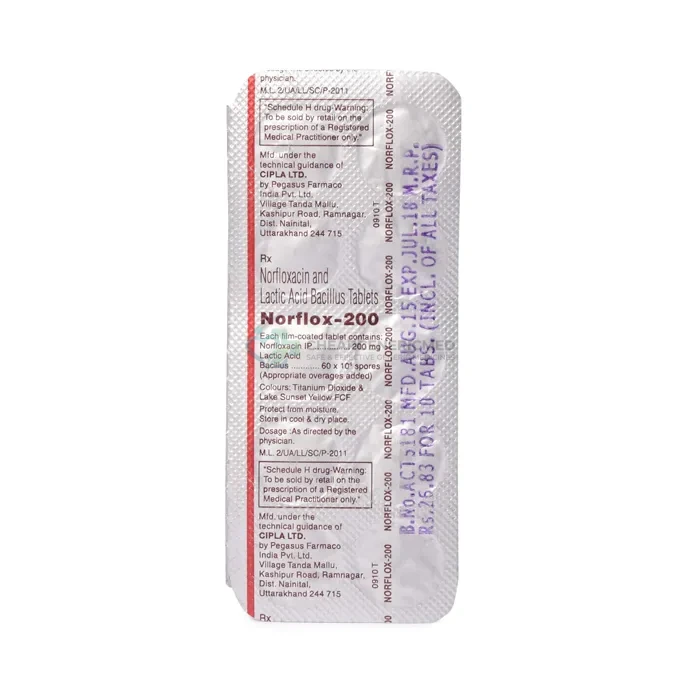 norflox_200mg_tablet_with_norfloxacin_lactobacillus.webp – watermarked Norflox 200 Mg (Norfloxacin) - Image 1