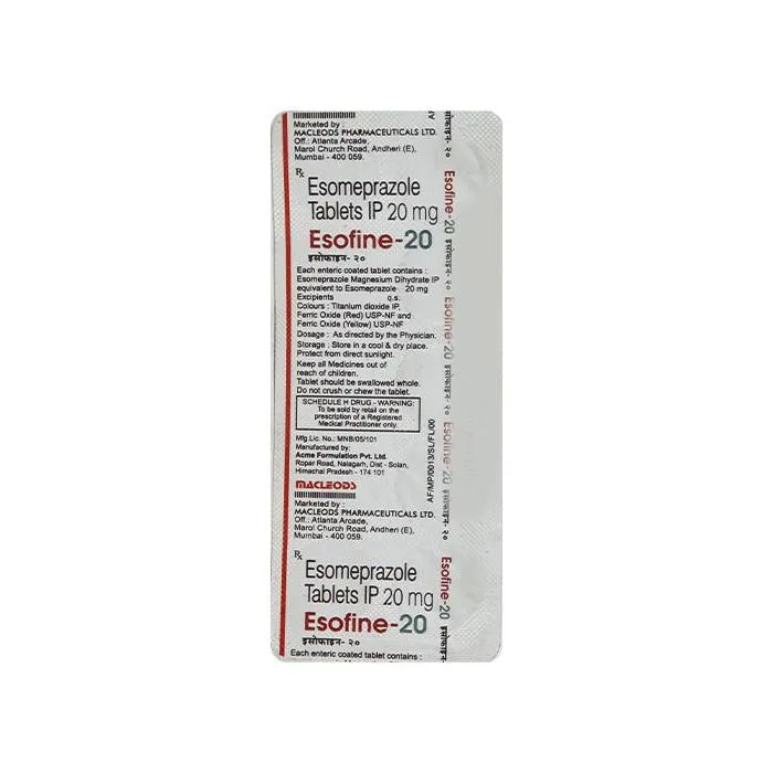 esofine_20_mg_tablet_with_esomeprazole.webp Esofine 20 Mg Tablet (Esomeprazole) - Image 1