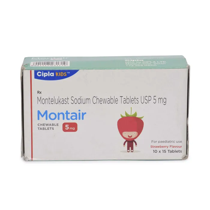 montair_chewable_tablet_5_mg_with_montelukast_sodium.webp Montair Chewable Tablet 5 Mg (Montelukast Sodium) - Image 1